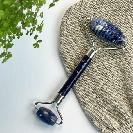 Sodalite facial roller - double - smooth & textured
