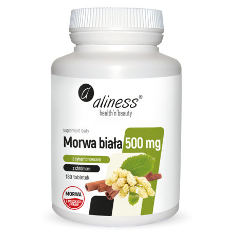 Morwa biała 4:1 z cynamonowcem i chromem 500 mg - Aliness - 180 tabletek