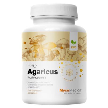 BIO Agaricus PRO - 35% beta 1,3/1,6 D glukanów - Suplement diety - MycoMedica - 90 kaps.