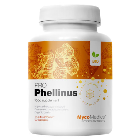 BIO Phellinus linteus PRO - 32% beta 1,3/1,6 D glukanów - Suplement diety - MycoMedica - 90 kaps.