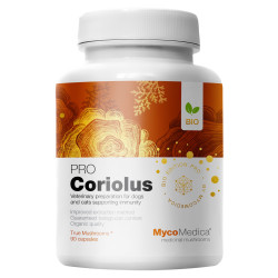 BIO Coriolus PRO - 35% beta 1,3/1,6 D glukanów - Preparat weterynaryjny - MycoMedica - 90 kaps.