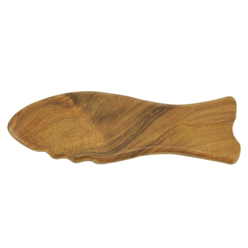 Płytka Gua Sha z drewna do masażu twarzy i okolic oczu rybka wypustki